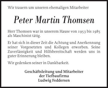 Traueranzeige von Peter Martin Thomsen von Nordfriesland Tageblatt