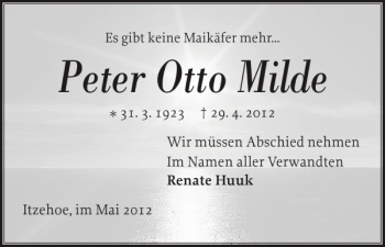 Traueranzeige von Peter Otto Milde von Norddeutsche Rundschau