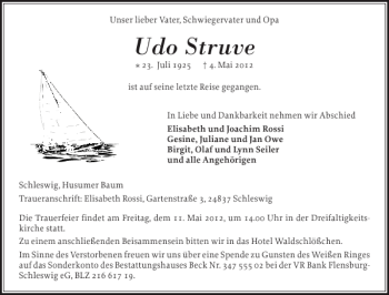 Traueranzeige von Udo Struve von Schleswiger Nachrichten
