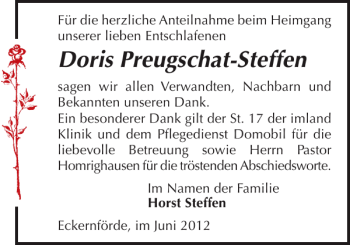 Traueranzeige von Doris Preugschat-Steffen von Eckernförder Zeitung