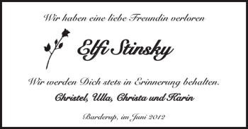 Traueranzeige von Elfi Stinsky von Flensburger Tageblatt