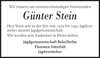Traueranzeige von Günter Stein von Landeszeitung