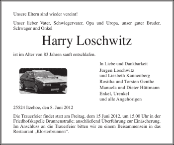 Traueranzeige von Harry Loschwitz von Norddeutsche Rundschau