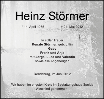 Traueranzeige von Heinz Störmer von Landeszeitung