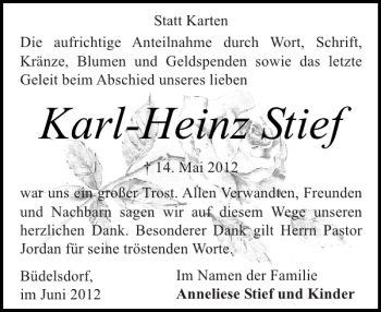 Traueranzeige von Karl-Heinz Stief von Landeszeitung