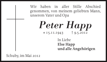 Traueranzeige von Peter Happ von Schleswiger Nachrichten