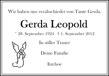 Traueranzeige von Itzehoe haben verabschiedet von Tante Gerda  von Norddeutsche Rundschau