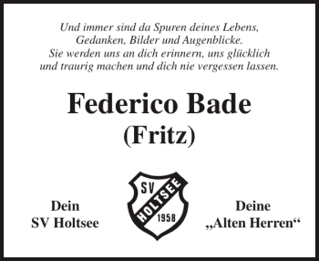 Traueranzeige von Federico Bade von Eckernförder Zeitung