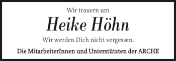Traueranzeige von Heike Höhn von Husumer Nachrichten