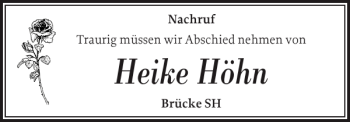 Traueranzeige von Heike Höhn von Husumer Nachrichten