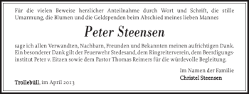 Traueranzeige von Peter Steensen von Nordfriesland Tageblatt