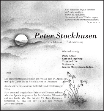 Traueranzeige von Peter Stockhusen von Schleswiger Nachrichten