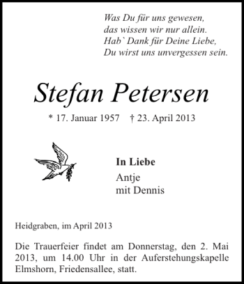 Traueranzeige von Stefan Petersen von Elmshorner Nachrichten