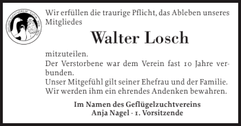 Traueranzeige von Walter Losch von Ostholsteiner Anzeiger