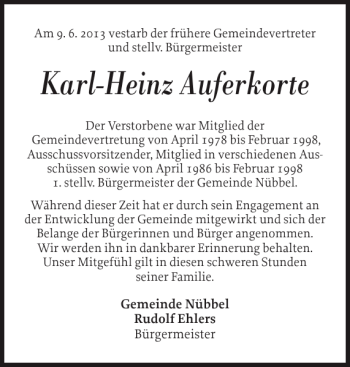 Traueranzeige von Karl-Heinz Auferkorte von Landeszeitung