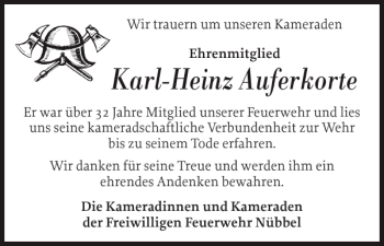 Traueranzeige von Karl-Heinz Auferkorte von Landeszeitung
