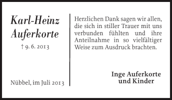 Traueranzeige von Karl-Heinz Auferkorte von Landeszeitung