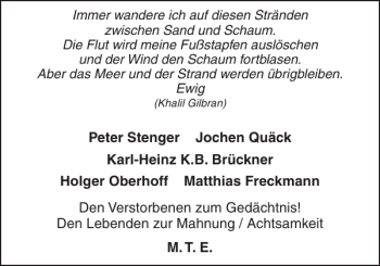 Traueranzeige von Peter Stenger von Sylter Rundschau