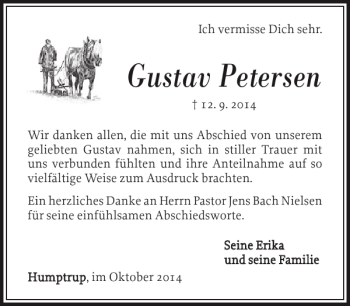 Traueranzeige von Gustav Petersen von Nordfriesland Tageblatt