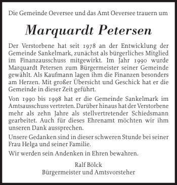 Traueranzeige von Marquardt Petersen von Flensburger Tageblatt
