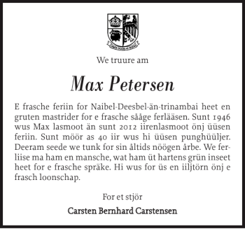 Traueranzeige von Max Petersen von Nordfriesland Tageblatt