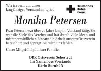 Traueranzeige von Monika Petersen von Landeszeitung