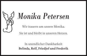 Traueranzeige von Monika Petersen von Landeszeitung