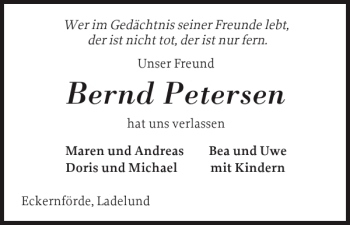 Traueranzeige von Bernd Petersen von Eckernförder Zeitung