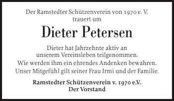 Traueranzeige von Dieter Petersen von Husumer Nachrichten