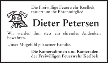 Traueranzeige von Dieter Petersen von Flensburger Tageblatt