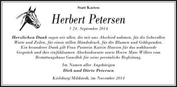 Traueranzeige von Herbert Petersen von Husumer Nachrichten