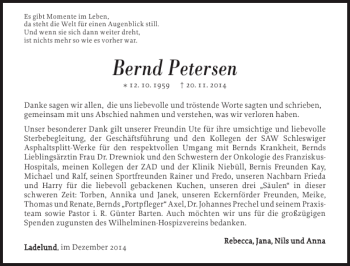 Traueranzeige von Bernd Petersen von Flensburger Tageblatt