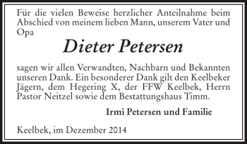 Traueranzeige von Dieter Petersen von Flensburger Tageblatt
