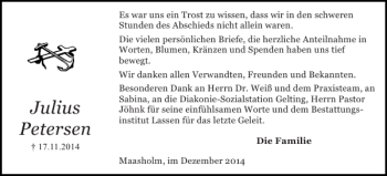 Traueranzeige von Julius Petersen von Schlei-Bote
