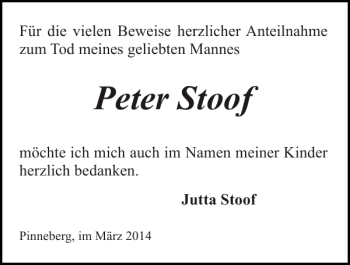 Traueranzeige von Peter Stoof von Pinneberger Tageblatt