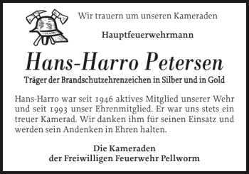 Traueranzeige von Hans-Harro Petersen von Husumer Nachrichten