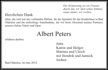 Traueranzeige von Albert Peters von Stormarner Tageblatt