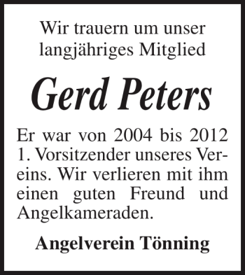 Traueranzeige von Gerd Peters von Husumer Nachrichten