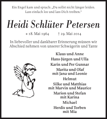 Traueranzeige von Heidi Schlüter Petersen von Nordfriesland Tageblatt