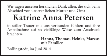 Traueranzeige von Katrine Anna Petersen von Flensburger Tageblatt
