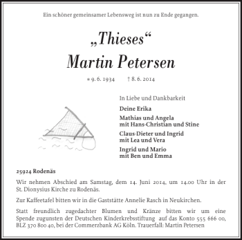 Traueranzeige von Martin Petersen von Nordfriesland Tageblatt