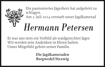 Traueranzeige von Hermann Petersen von Schleswiger Nachrichten