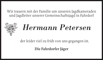 Traueranzeige von Hermann Petersen von Schleswiger Nachrichten