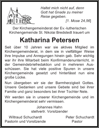 Traueranzeige von Katharina Petersen von Husumer Nachrichten