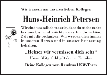 Traueranzeige von Hans-Heinrich Petersen von Husumer Nachrichten