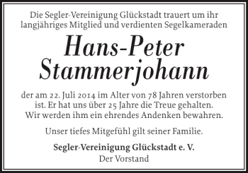 Traueranzeige von Hans-Peter Stammerjohann von Norddeutsche Rundschau