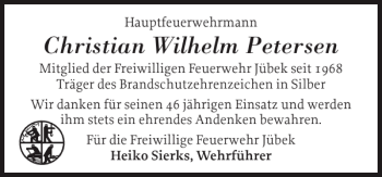 Traueranzeige von Christian Wilhelm Petersen von Schleswiger Nachrichten
