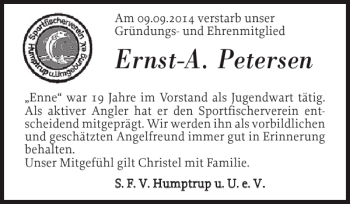 Traueranzeige von Ernst-A. Petersen von Nordfriesland Tageblatt