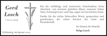 Traueranzeige von Gerd Losch von Schleswiger Nachrichten
