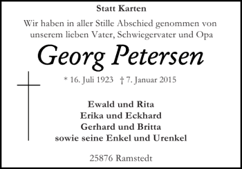 Traueranzeige von Goerg Petersen von Husumer Nachrichten